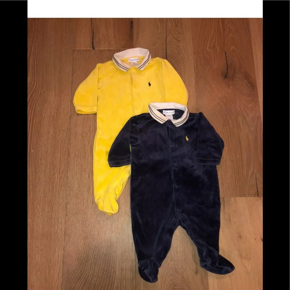 ❤️RALPH LAUREN ❤️VINTAGE BABY VELOUR  2 Rompers sz6mo ADORABLE TWINS PriceFirm!